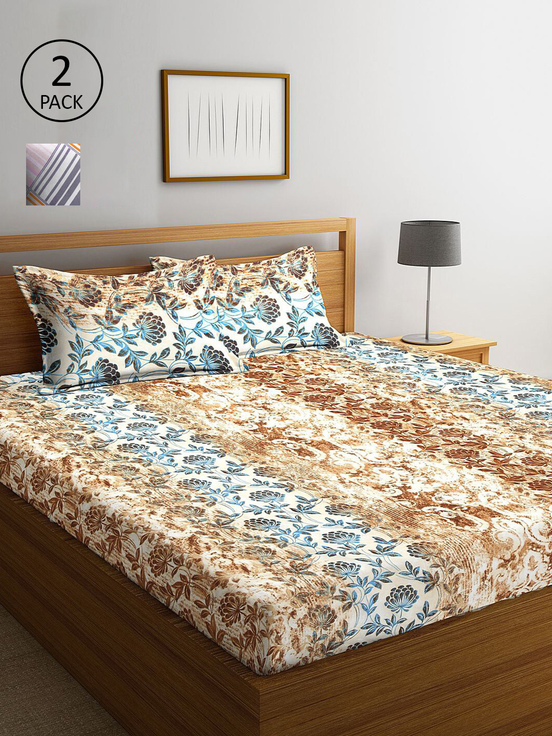 

KLOTTHE Multicoloured Floral 210 TC 2 King Bedsheet with 4 Pillow Covers, Multi