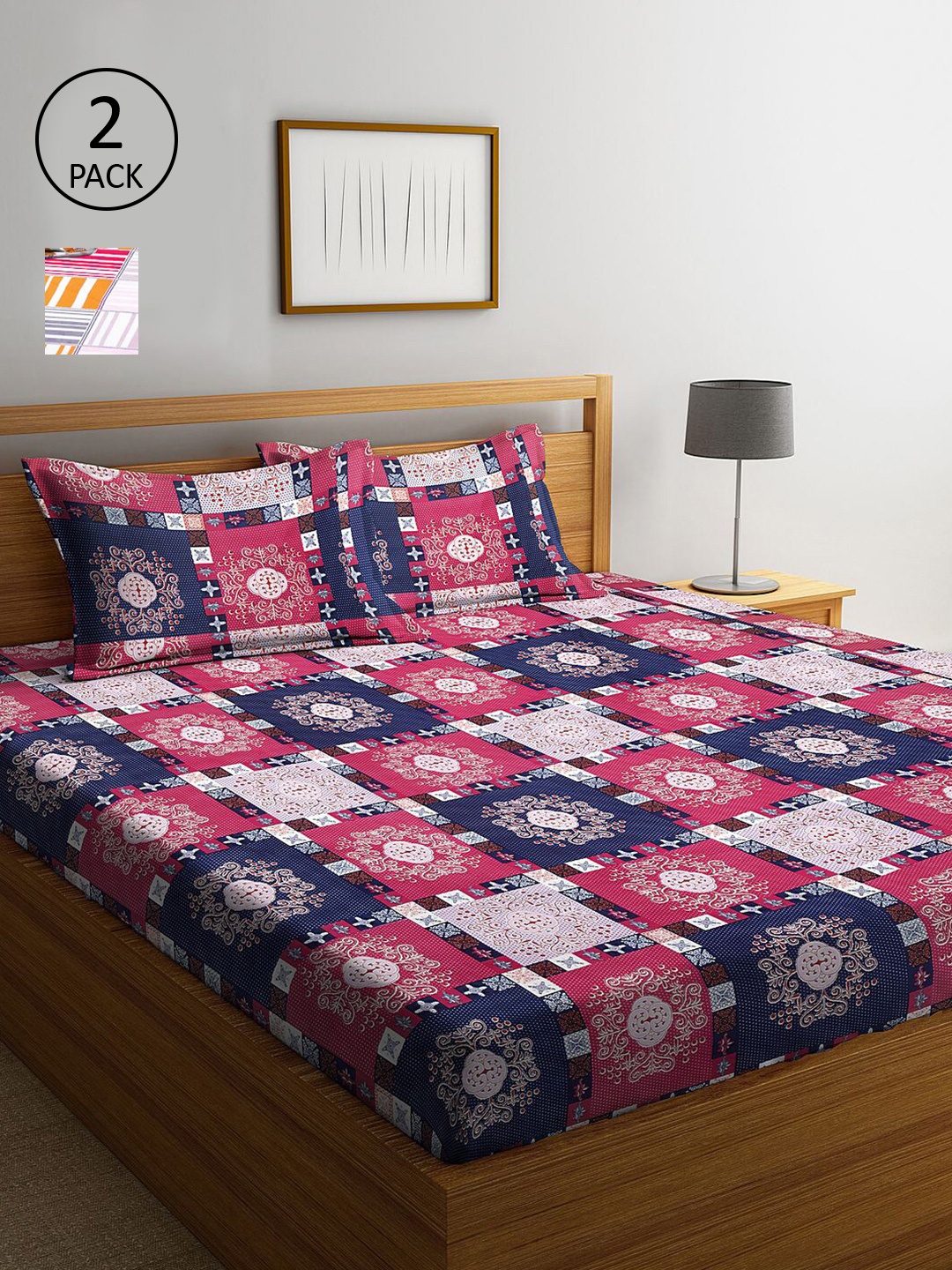 

KLOTTHE Multicoloured Geometric 210 TC 2 King Bedsheet with 4 Pillow Covers, Multi