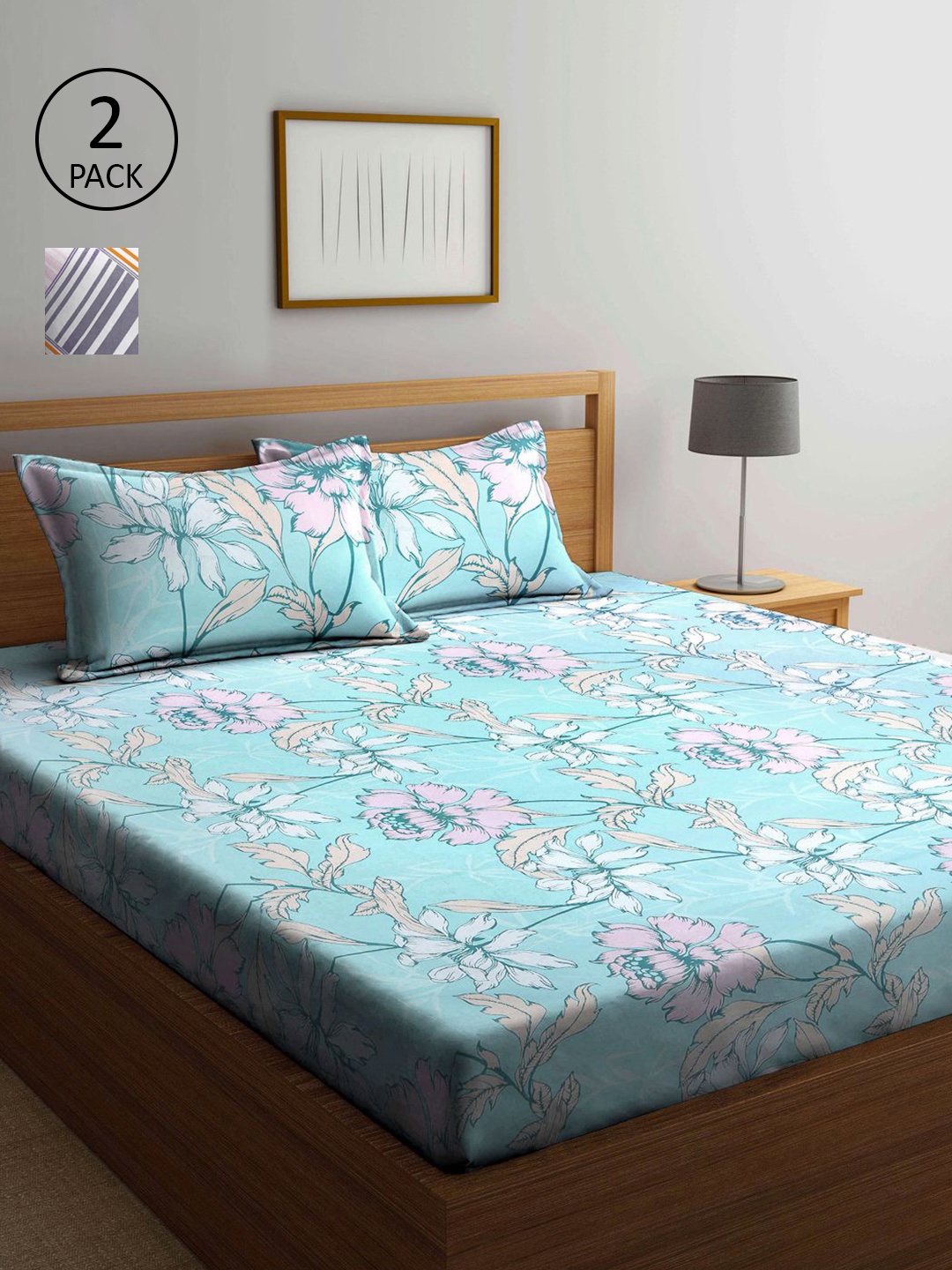 

KLOTTHE Multicoloured Floral 210 TC 2 King Bedsheet with 4 Pillow Covers, Multi