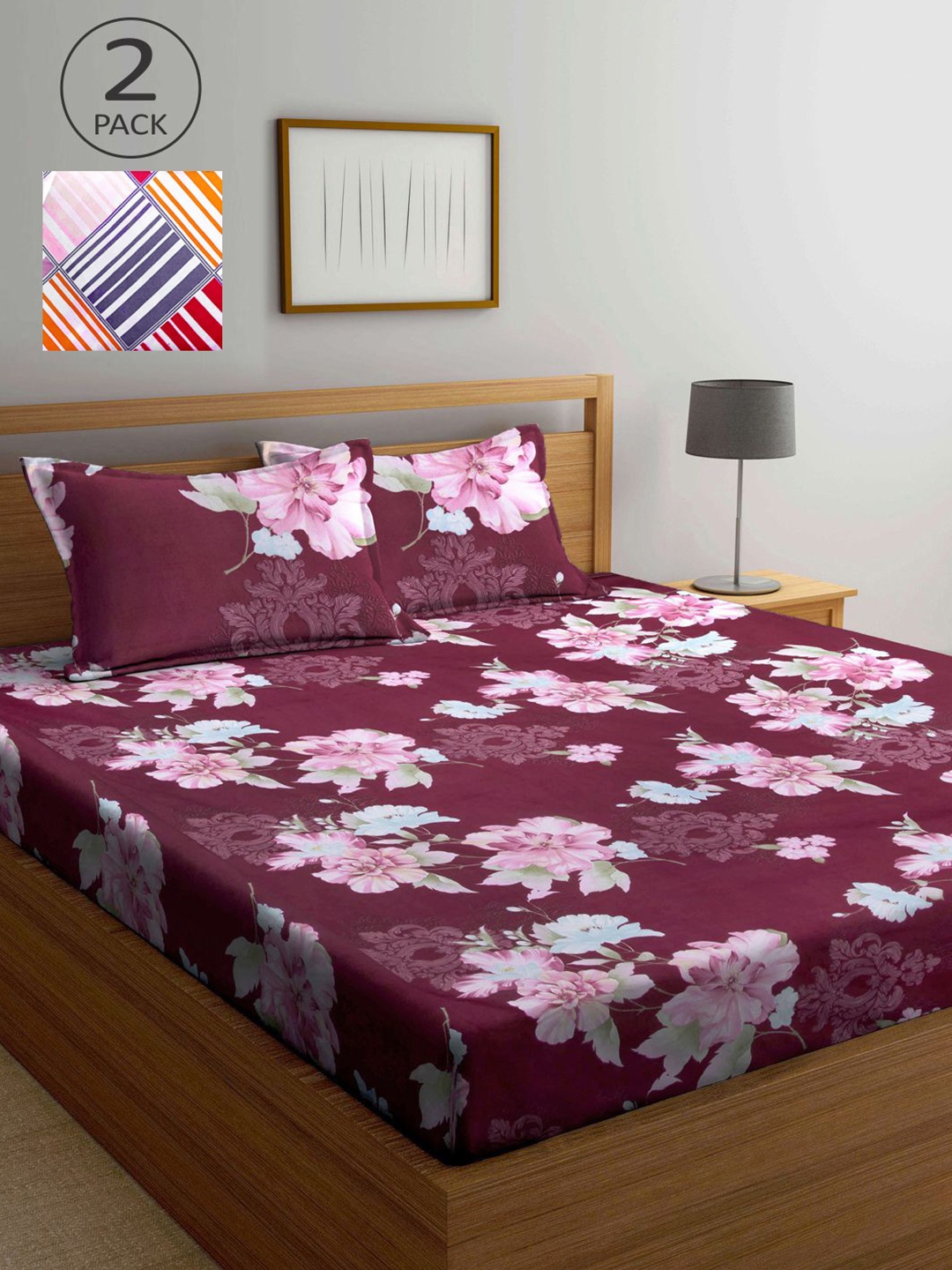 

KLOTTHE Multicoloured Floral 210 TC 2 King Bedsheet with 4 Pillow Covers, Multi