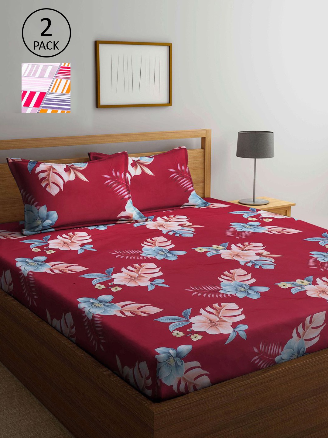 

KLOTTHE Multicoloured Floral 210 TC 2 King Bedsheet with 4 Pillow Covers, Multi