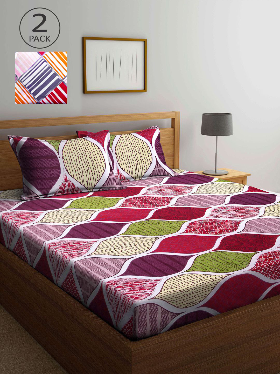 

KLOTTHE Multicoloured Geometric 210 TC 2 King Bedsheet with 4 Pillow Covers, Multi