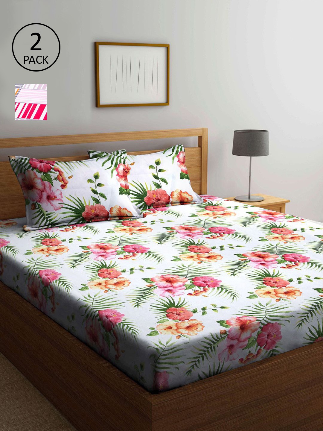 

KLOTTHE Multicoloured Floral 210 TC 2 King Bedsheet with 4 Pillow Covers, Multi