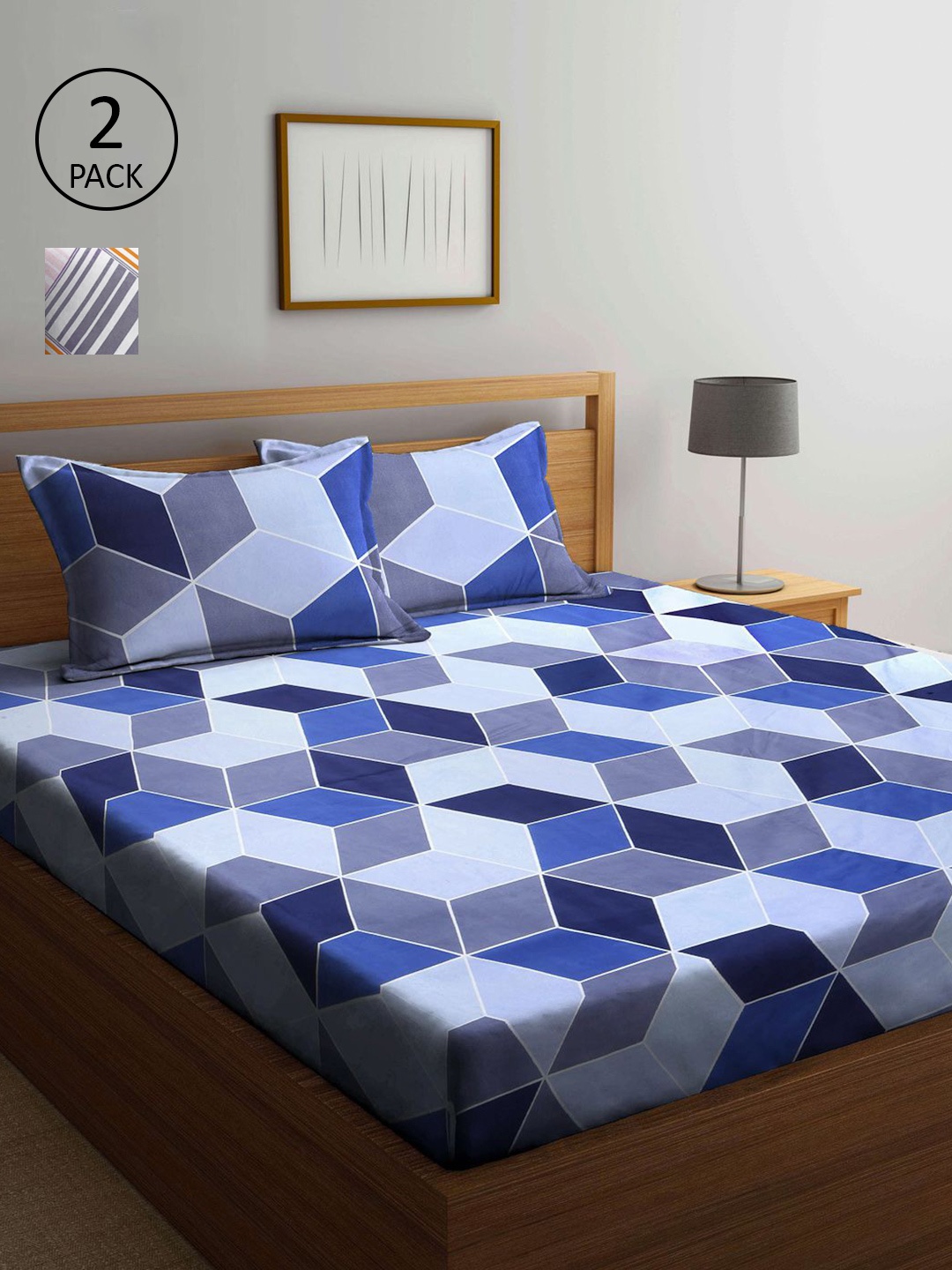 

KLOTTHE Multicoloured Geometric 210 TC 2 King Bedsheet with 4 Pillow Covers, Multi