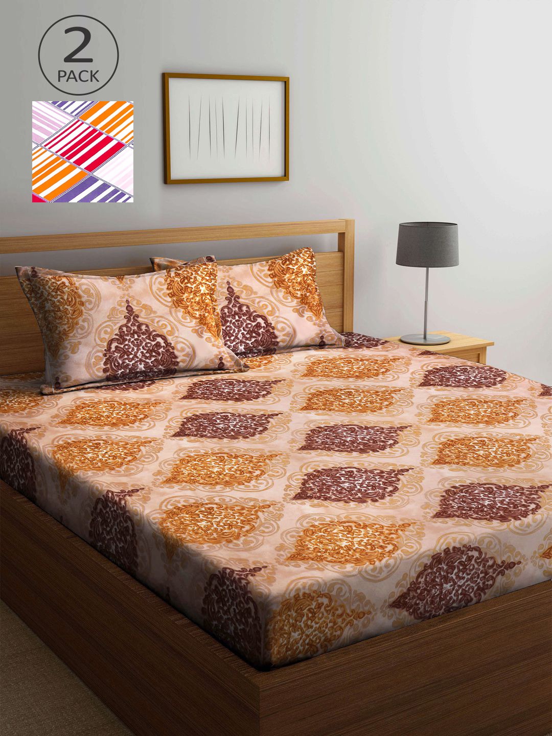 

KLOTTHE Multicoloured Ethnic Motifs 210 TC 2 King Bedsheet with 4 Pillow Covers, Multi