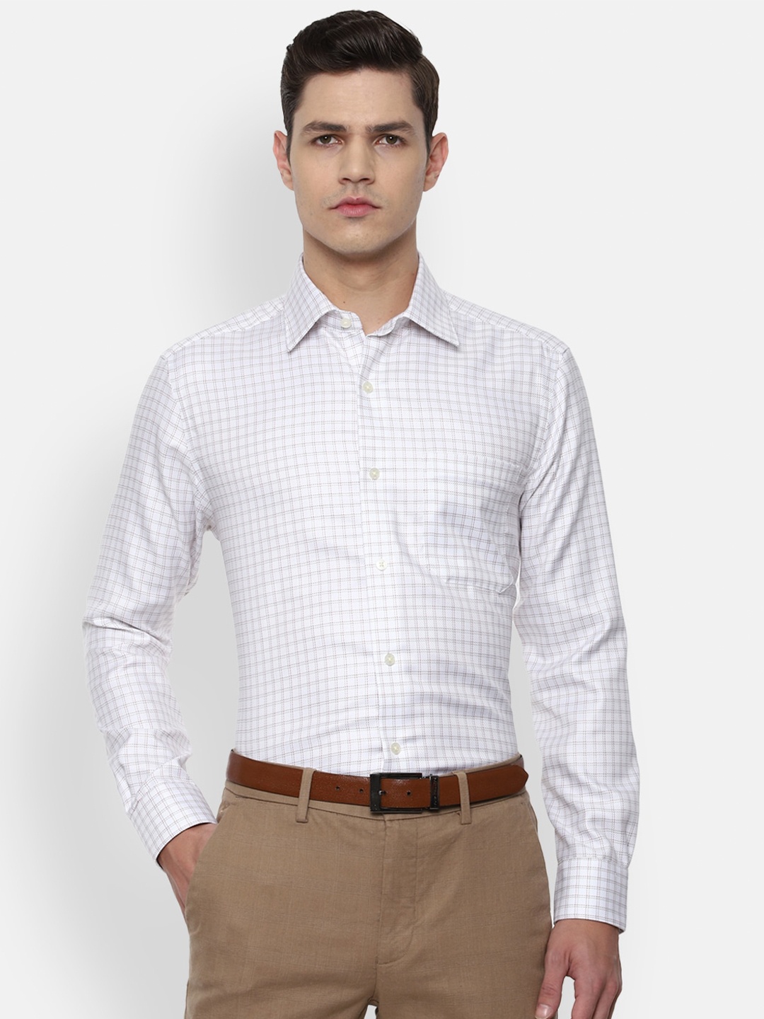 

Louis Philippe Permapress Men White Grid Tattersall Checked Formal Cotton Shirt