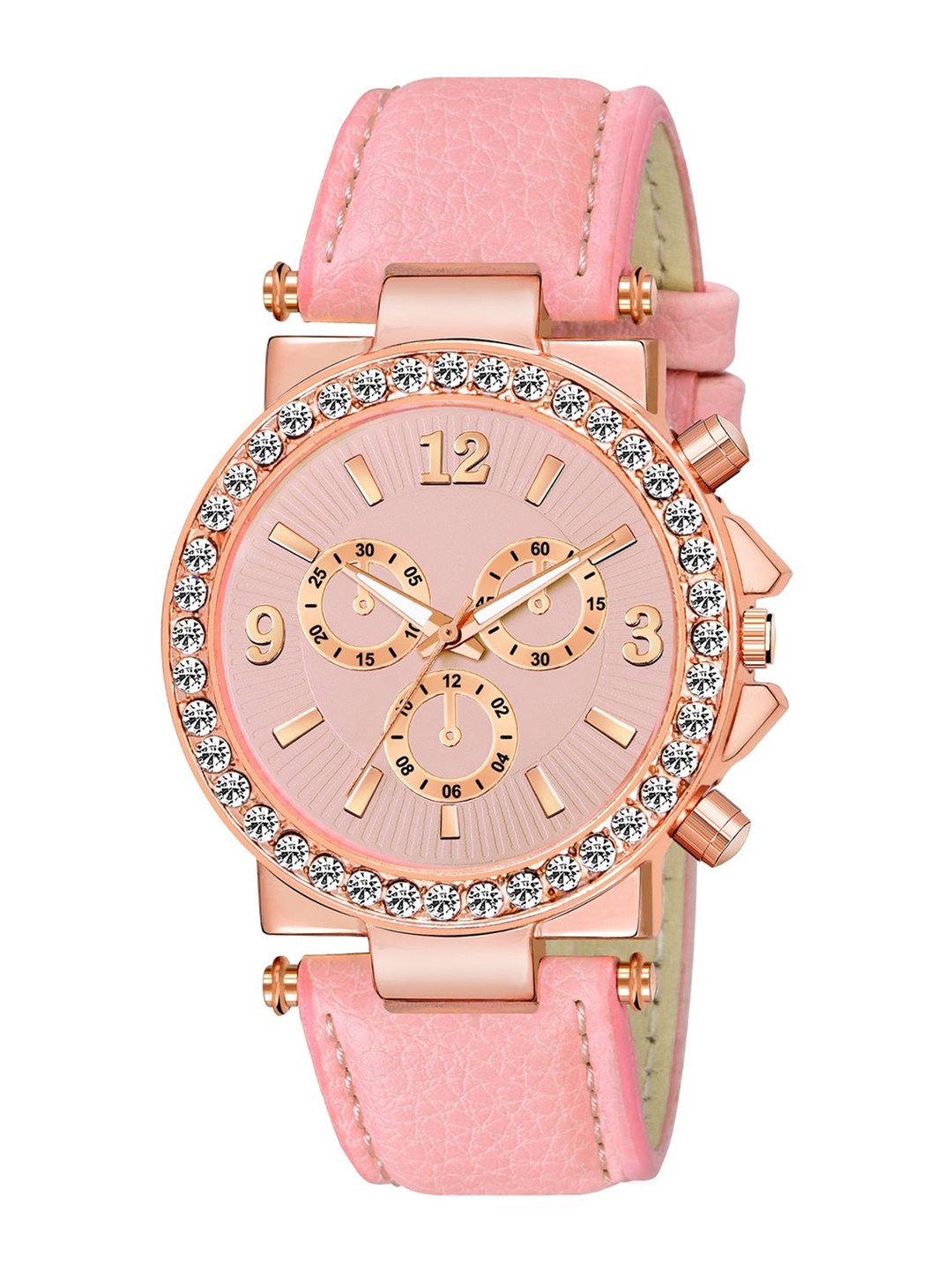 

HAPPY KHAJANA Women Pink Brass Dial & Pink Textured Straps Analogue Watch LADIES_832