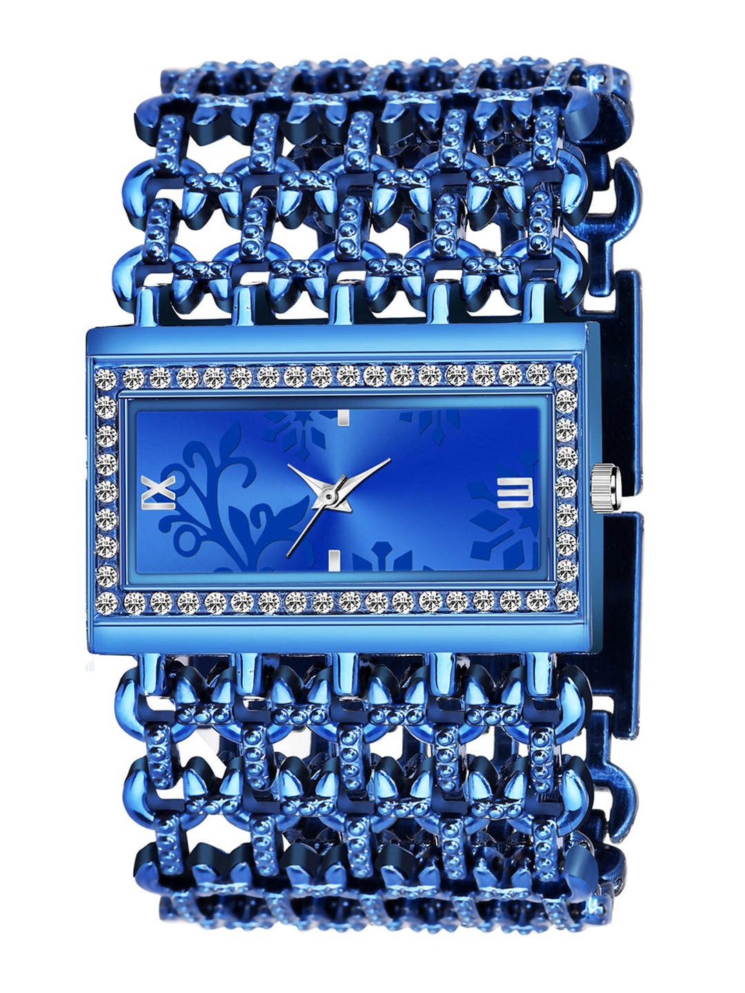 

HAPPY KHAJANA Women Blue Brass Embellished Dial & Bracelet Style Analogue Watch