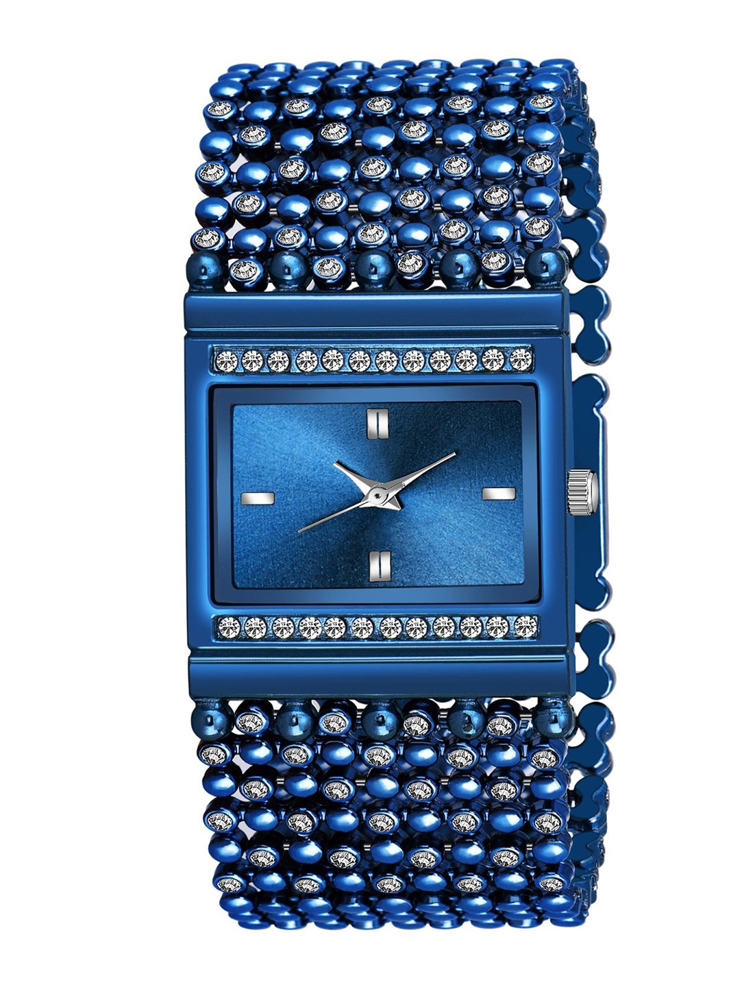 

HAPPY KHAJANA Women Blue Brass Embellished Dial & Bracelet Style Strap Analogue Watch