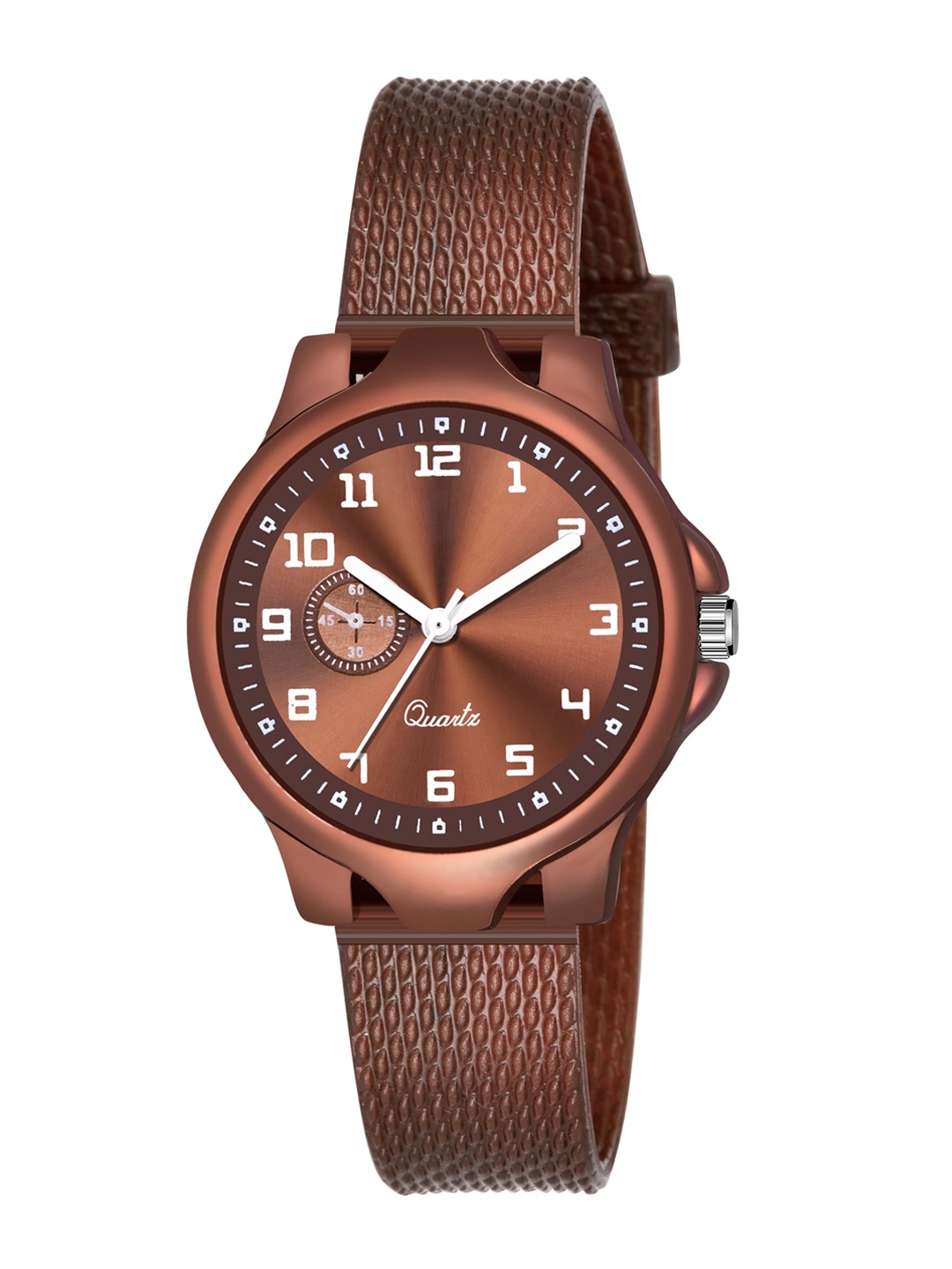 

HAPPY KHAJANA Women Brown Brass Dial & Brown Textured Straps Analogue Watch WMN_3015