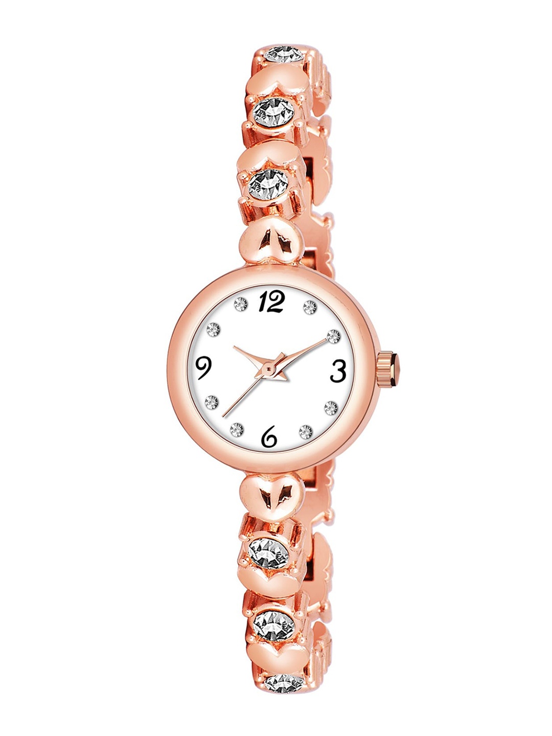 

HAPPY KHAJANA Women White Dial & Rose Gold Toned Stainless Steel Straps Watch LADIES_779
