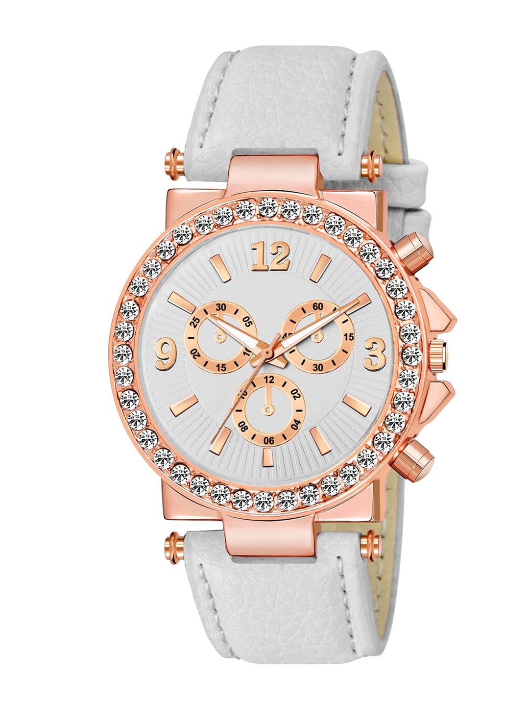 

HAPPY KHAJANA Women White Brass Embellished Dial & Straps Analogue Watch LADIES_831