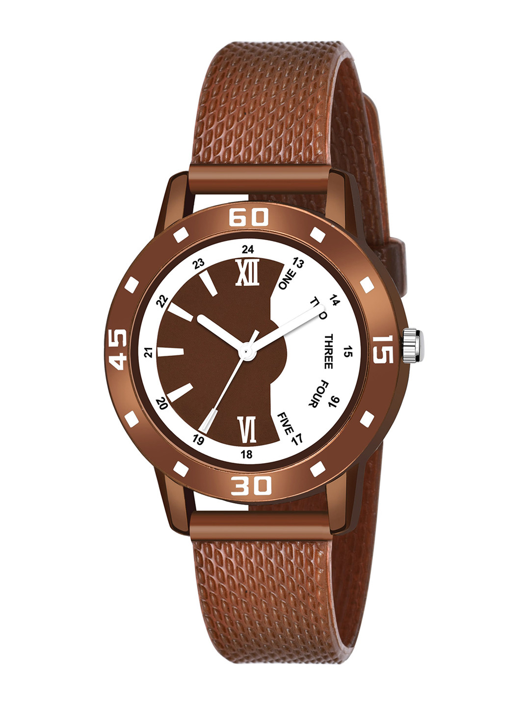 

HAPPY KHAJANA Women Brown Brass Printed Dial & Brown Textured Straps Analogue Watch WMN_3006-Brown