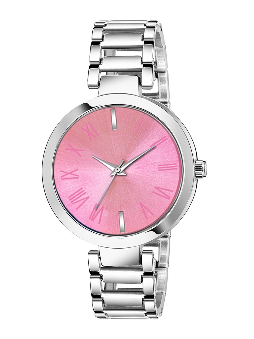 

HAPPY KHAJANA Women Pink Brass Dial & Stainless Steel Bracelet Style Straps Analogue Watch