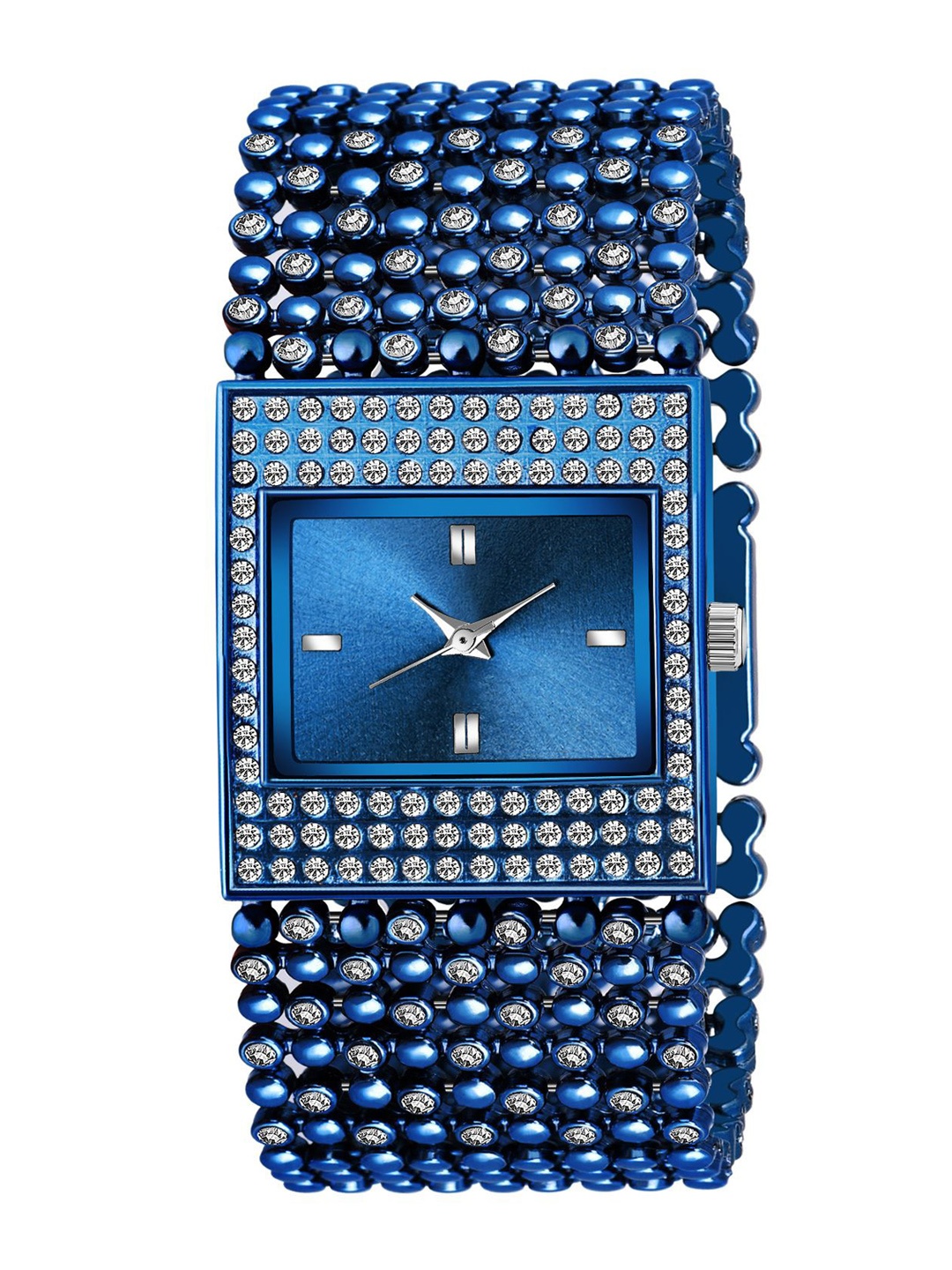

HAPPY KHAJANA Women Blue Brass Embellished Dial & Blue Stainless Steel Analogue Watch