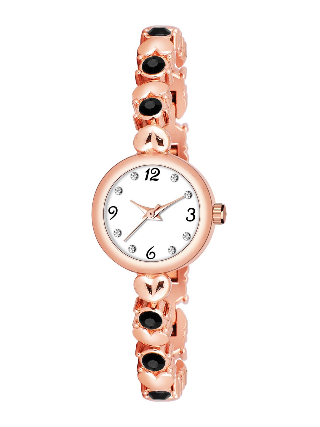 

HAPPY KHAJANA Women White Brass Embellished Dial & Rose Gold Toned Stainless Steel Bracelet Style Straps Watch LADIES_776-White