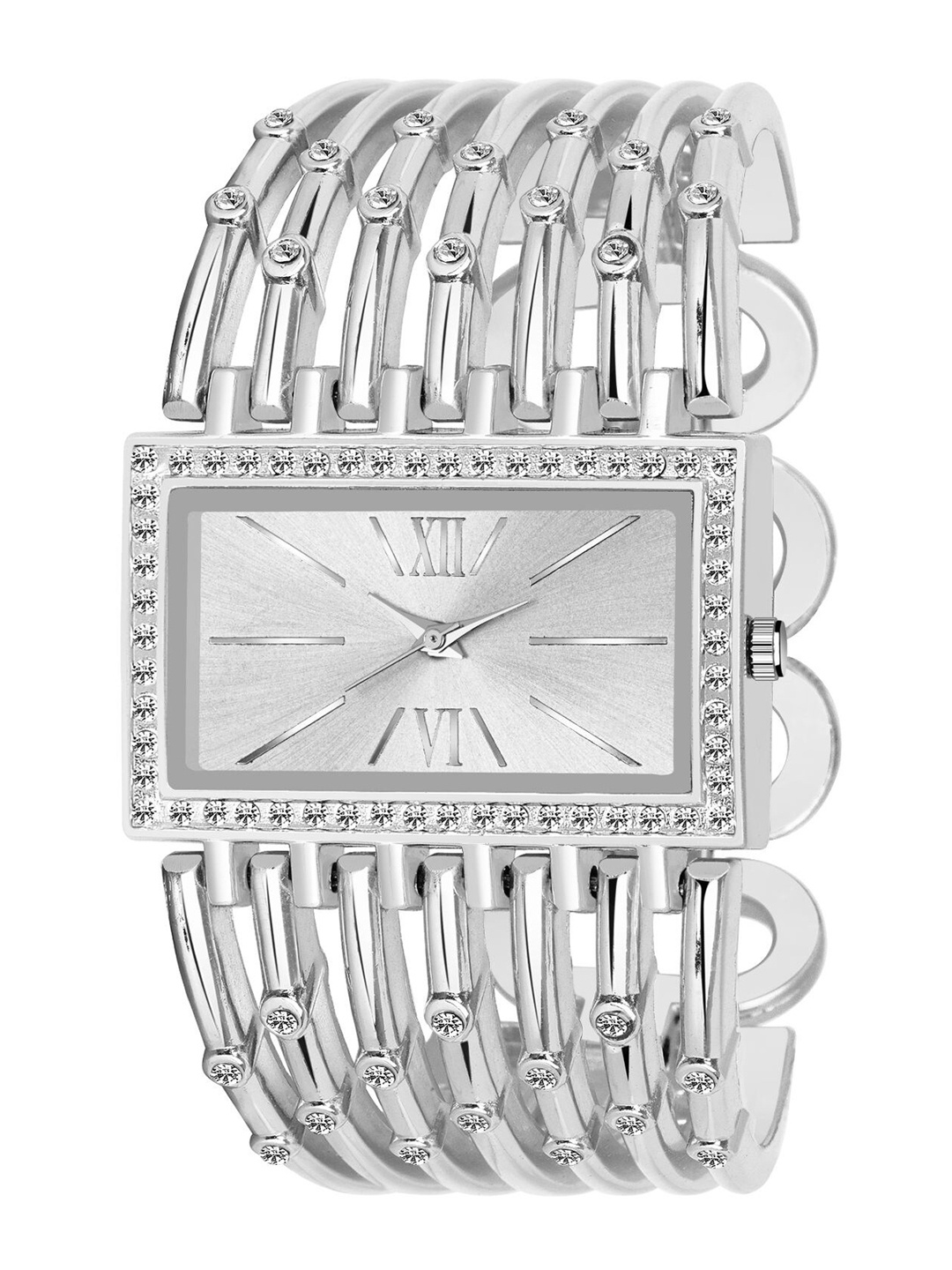 

HAPPY KHAJANA Women Silver-Toned Brass Dial & Stainless Steel Bracelet Style Straps Analogue Watch