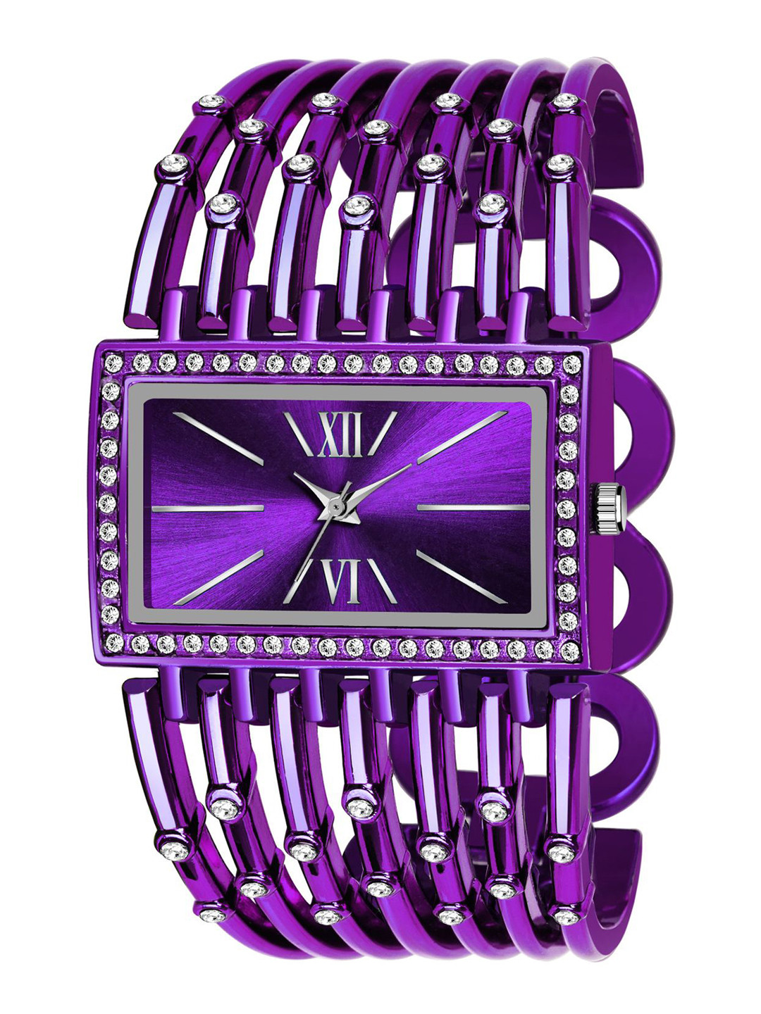 

HAPPY KHAJANA Women Purple Brass Dial & Purple Stainless Steel Bracelet Style Straps Analogue Watch