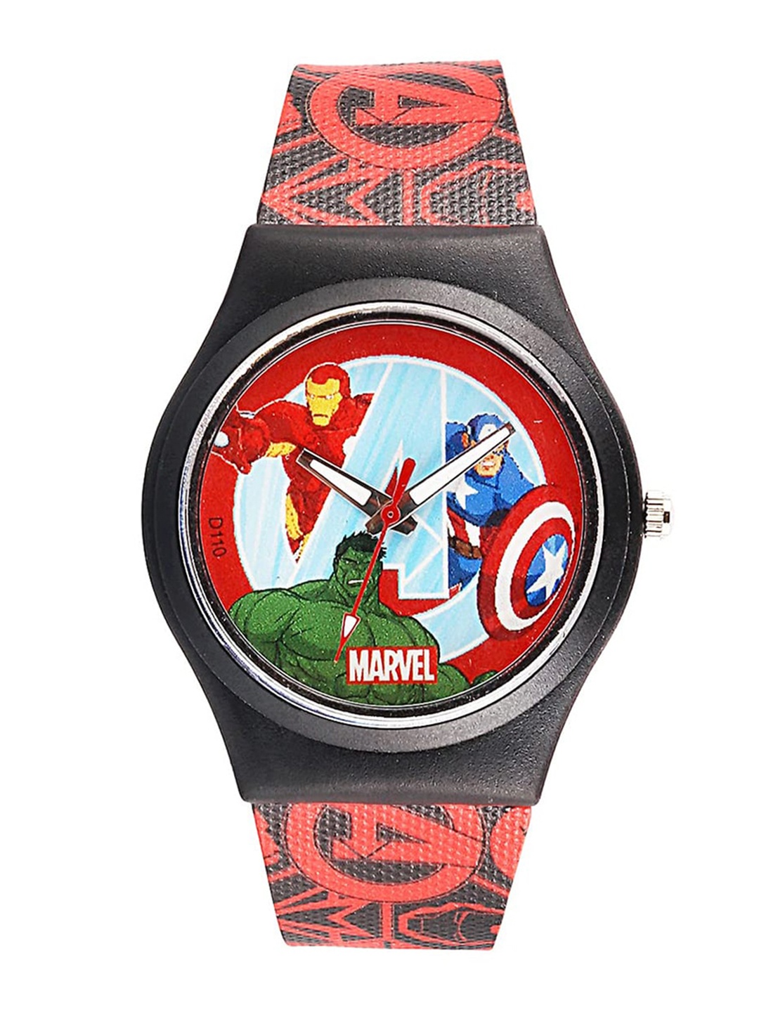 

Marvel Unisex Kids Black Printed Dial & Red Straps Analogue Watch