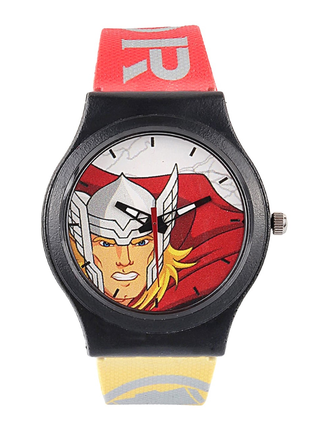 

Marvel Unisex Kids Red Printed Dial & Yellow Straps Analogue Watch, Black