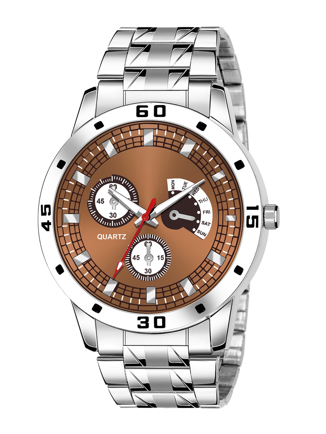 

HAPPY KHAJANA Men Brown Brass Dial & Steel Toned Stainless Steel Bracelet Style Straps Analogue Watch KJR_53-Brown