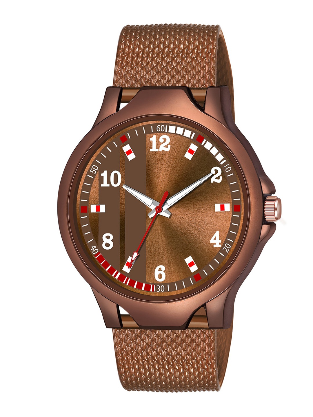 

HAPPY KHAJANA Men Brown Brass Patterned Dial & Brown Textured Straps Analogue Watch KJR_521-Brown