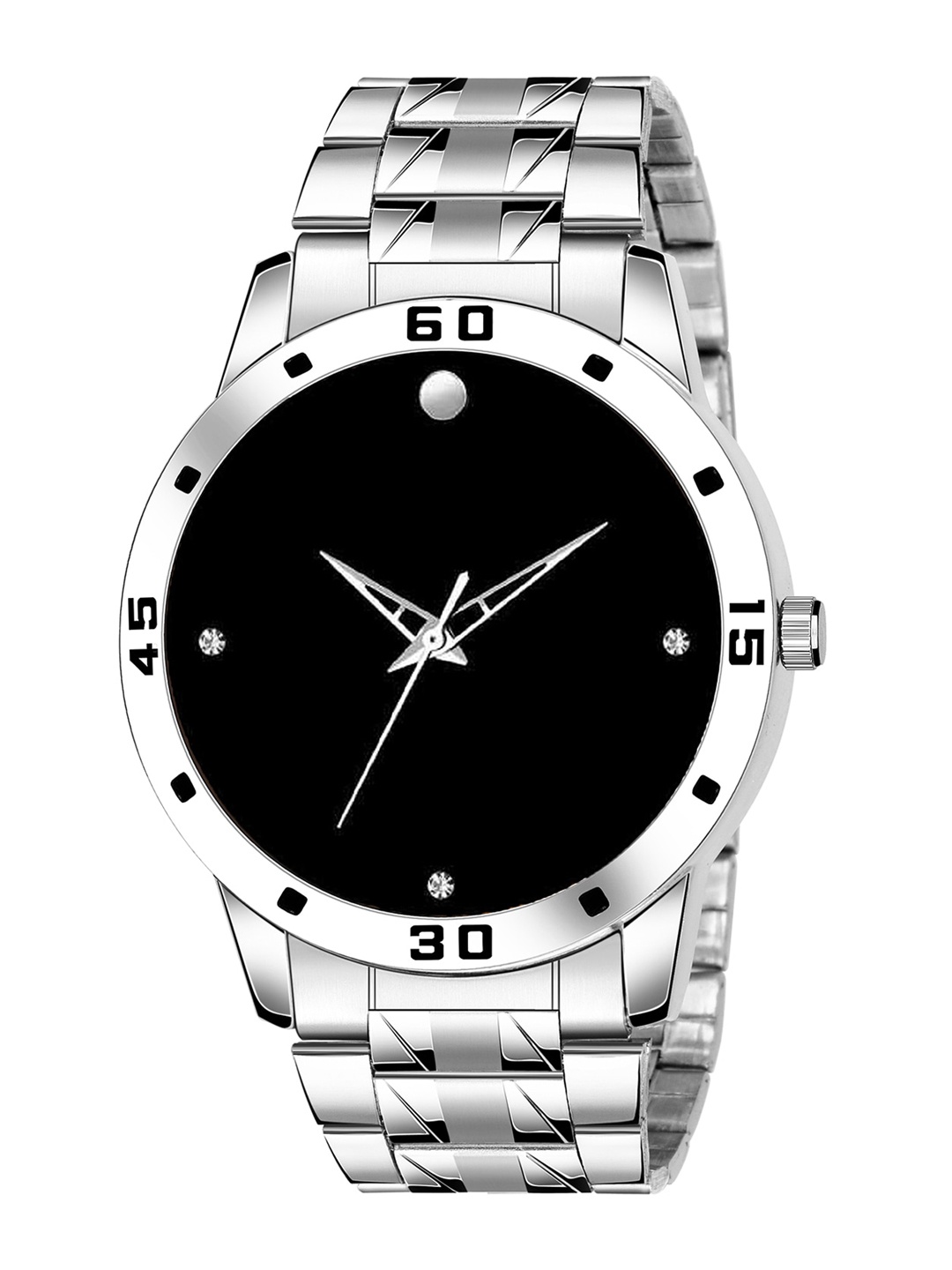

HAPPY KHAJANA Men Black Brass Embellished Dial & Steel Toned Stainless Steel Bracelet Style Straps Analogue Watch KJR_30-Black