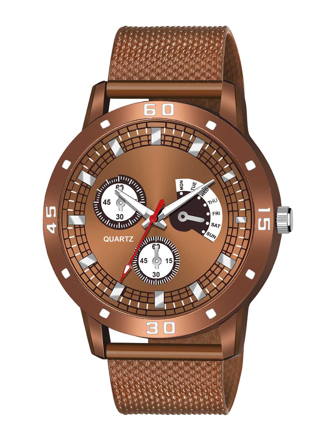 

HAPPY KHAJANA Men Brown Brass Patterned Dial & Brown Textured Straps Analogue Watch