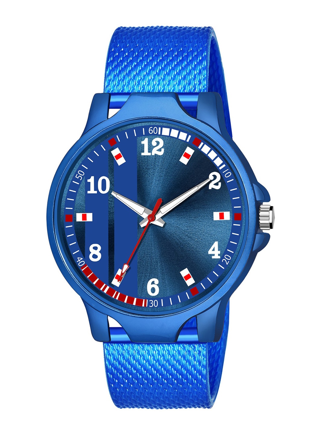 

HAPPY KHAJANA Men Blue Brass Patterned Dial & Blue Textured Straps Analogue Watch KJR_522-Blue