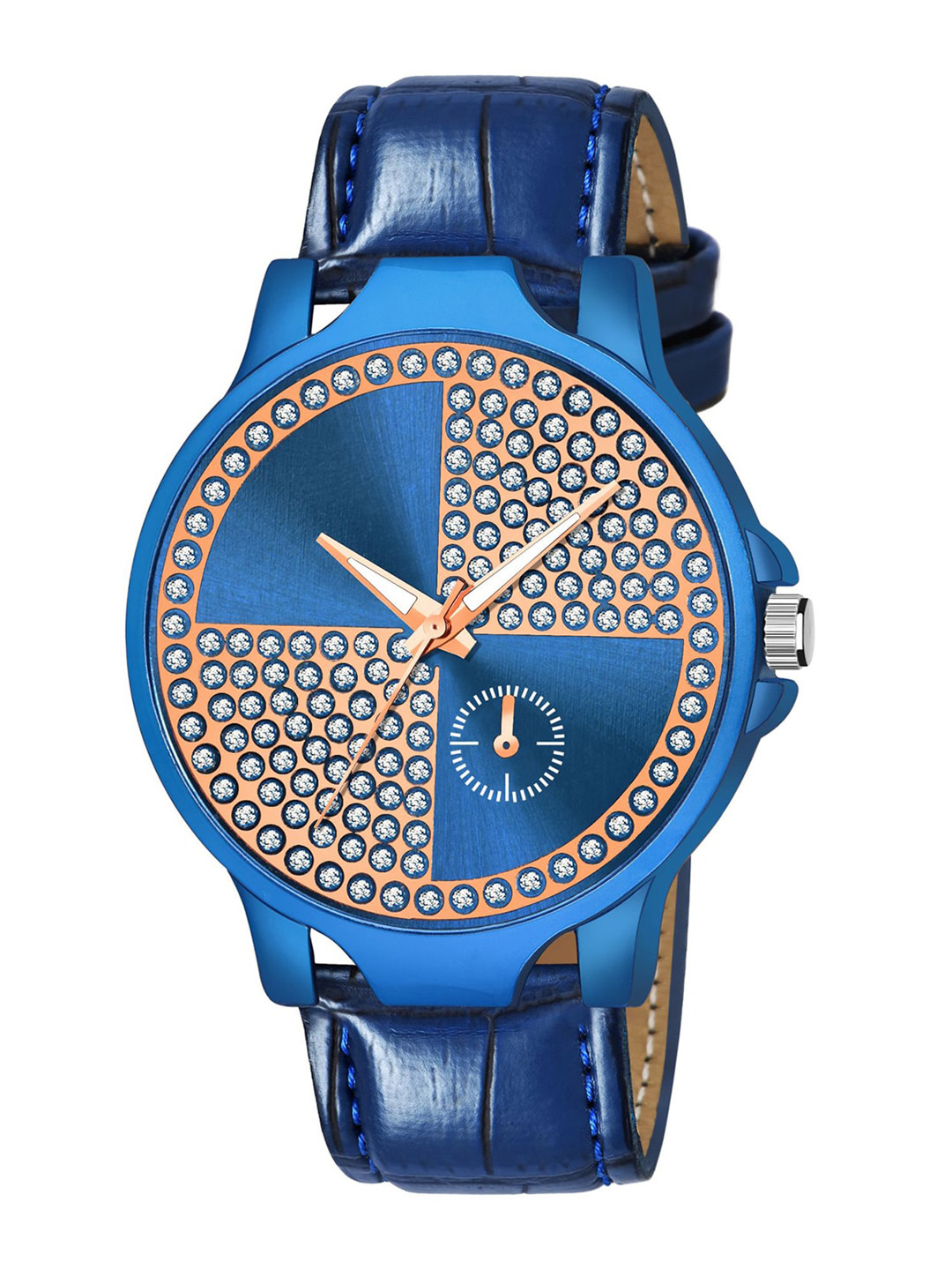 

HAPPY KHAJANA Men Blue Brass Embellished Dial & Blue Straps Analogue Watch