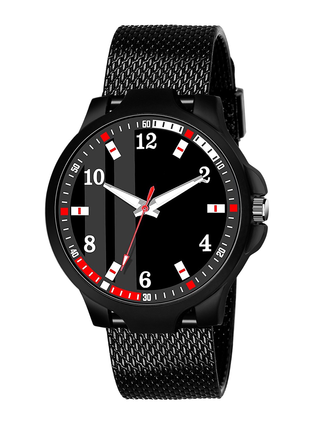 

HAPPY KHAJANA Men Black Brass Printed Dial & Black Bracelet Style Straps Analogue Watch