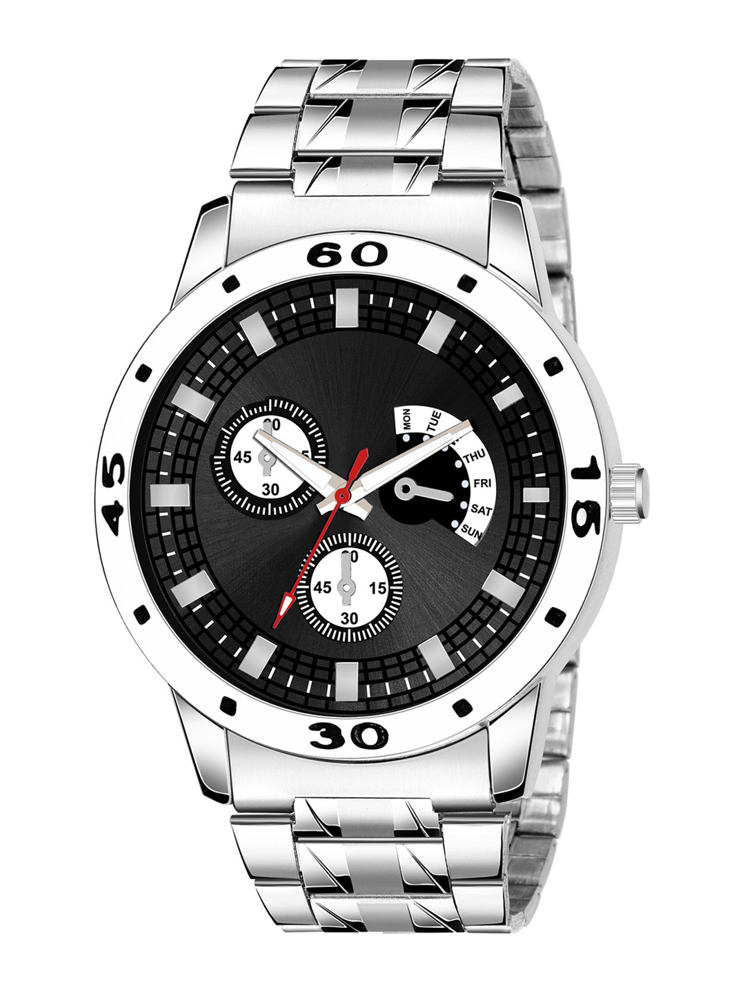 

HAPPY KHAJANA Men Black Brass Dial & Stainless Steel Bracelet Style Straps Analogue Watch