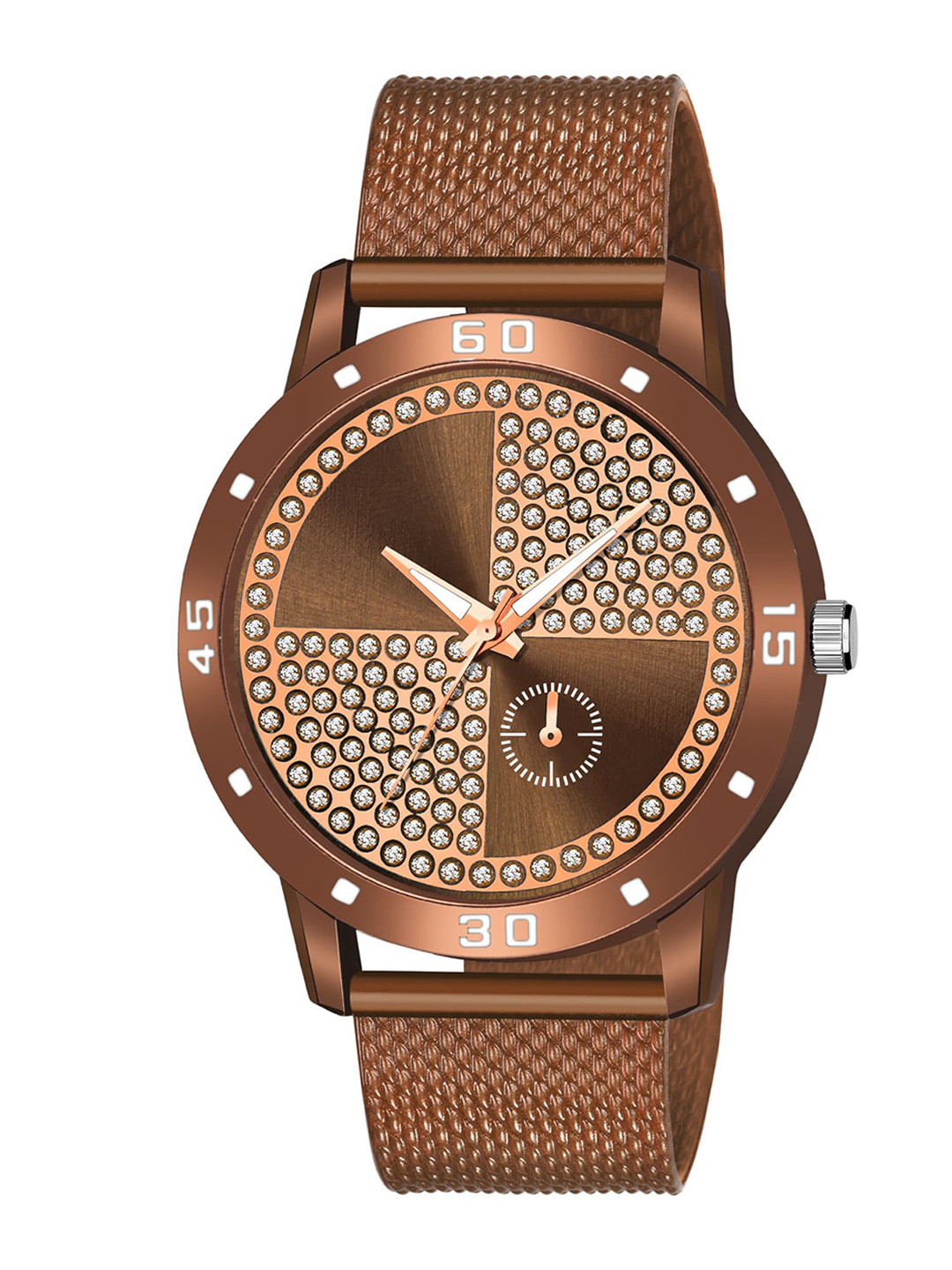 

HAPPY KHAJANA Men Brown Brass Embellished Dial & Brown Straps Analogue Watch