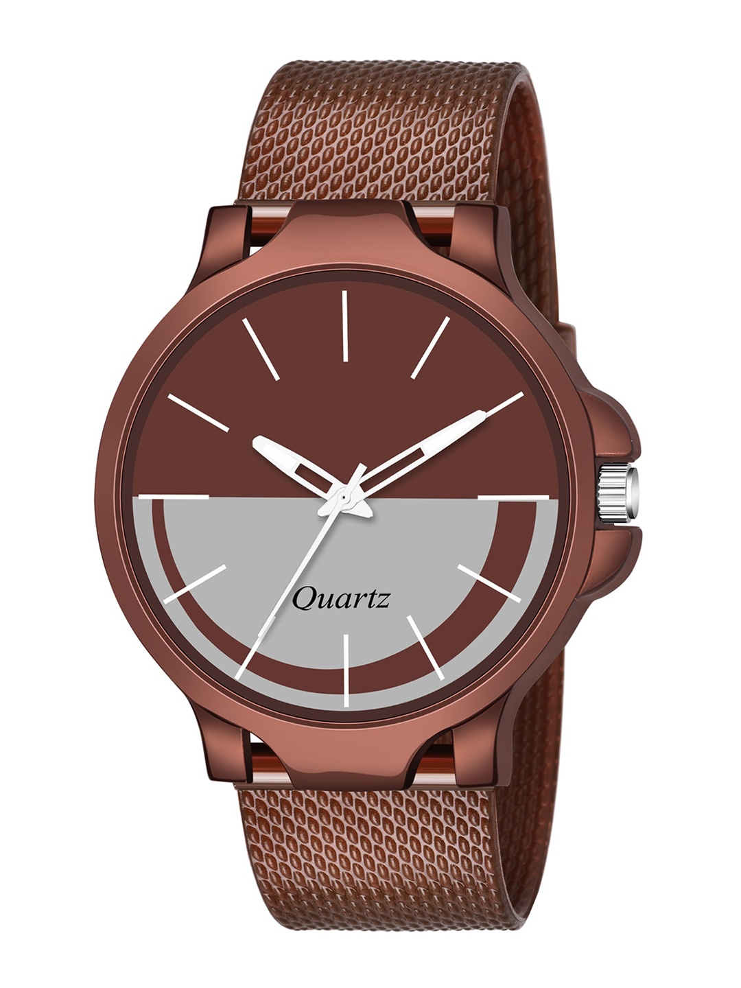 

HAPPY KHAJANA Men Brown Brass Printed Dial & Brown Textured Straps Analogue Watch KJR_565-Brown