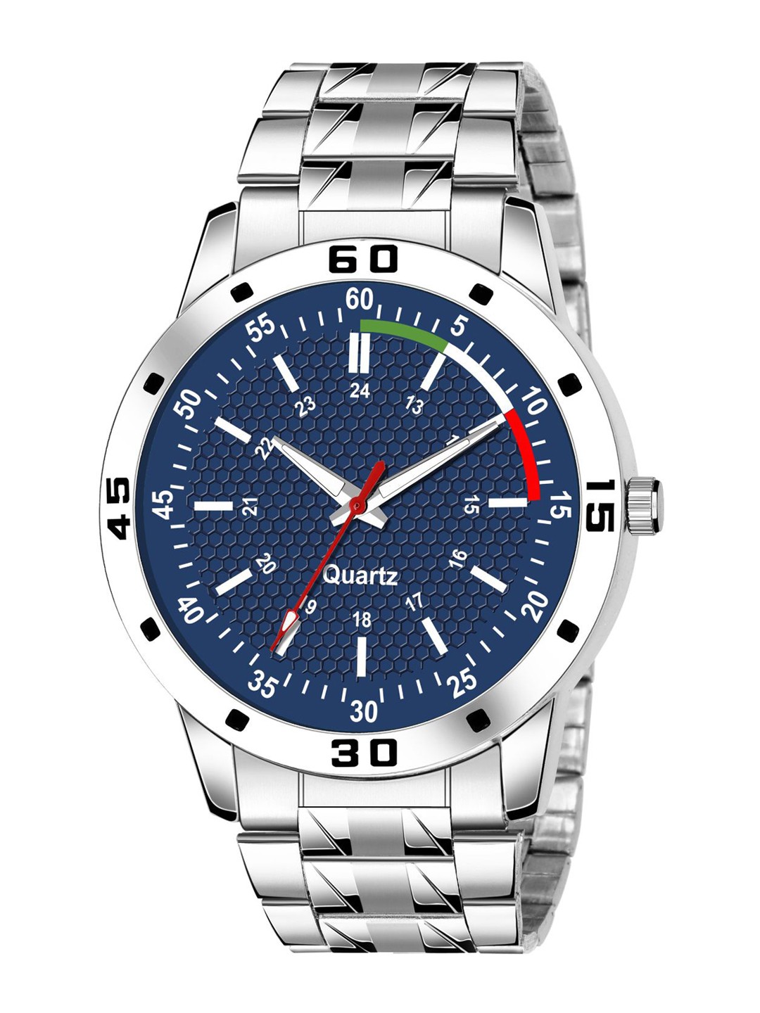 

HAPPY KHAJANA Men Blue Brass Printed Dial & Steel Toned Stainless Steel Bracelet Style Straps Analogue Watch