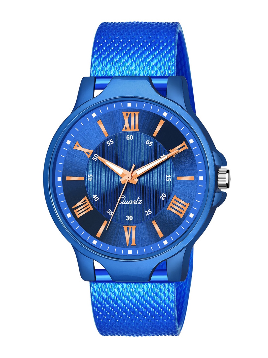 

HAPPY KHAJANA Men Blue Brass Patterned Dial & Blue Straps Analogue Watch