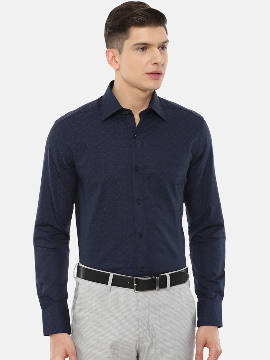 

Louis Philippe Men Navy Blue Printed Cotton Casual Shirt