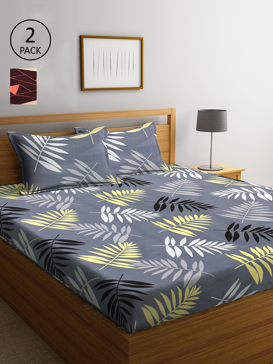

KLOTTHE Grey & Brown Floral 210 TC 2 King Bedsheet with 4 Pillow Covers