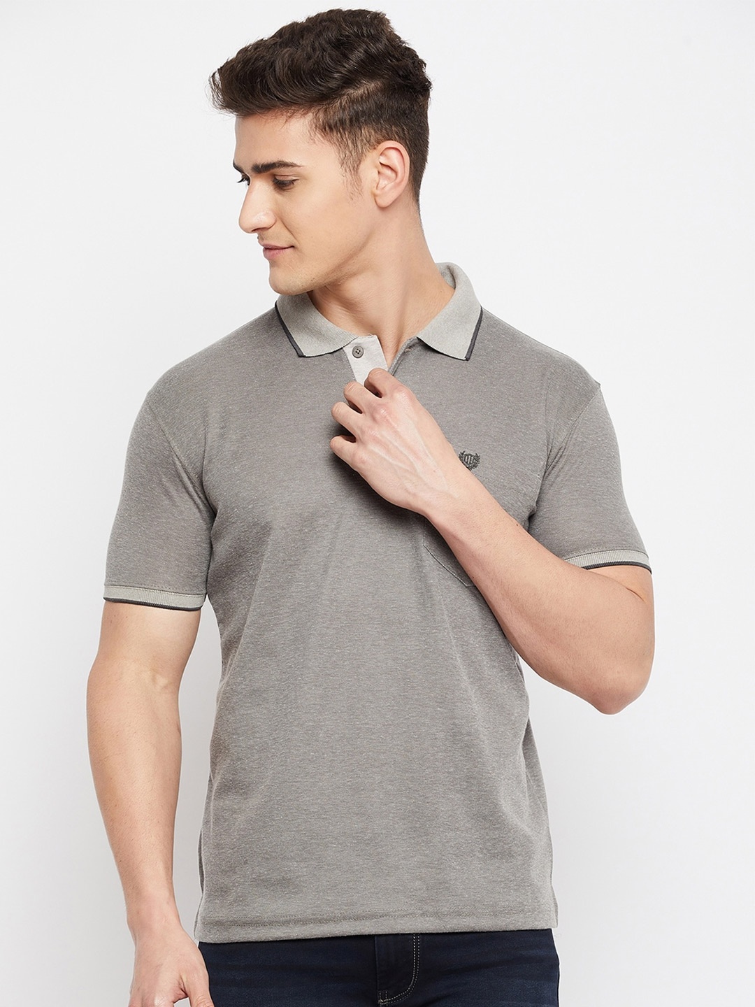 

Duke Men Camel Brown Solid Polo Collar Cotton T-shirt