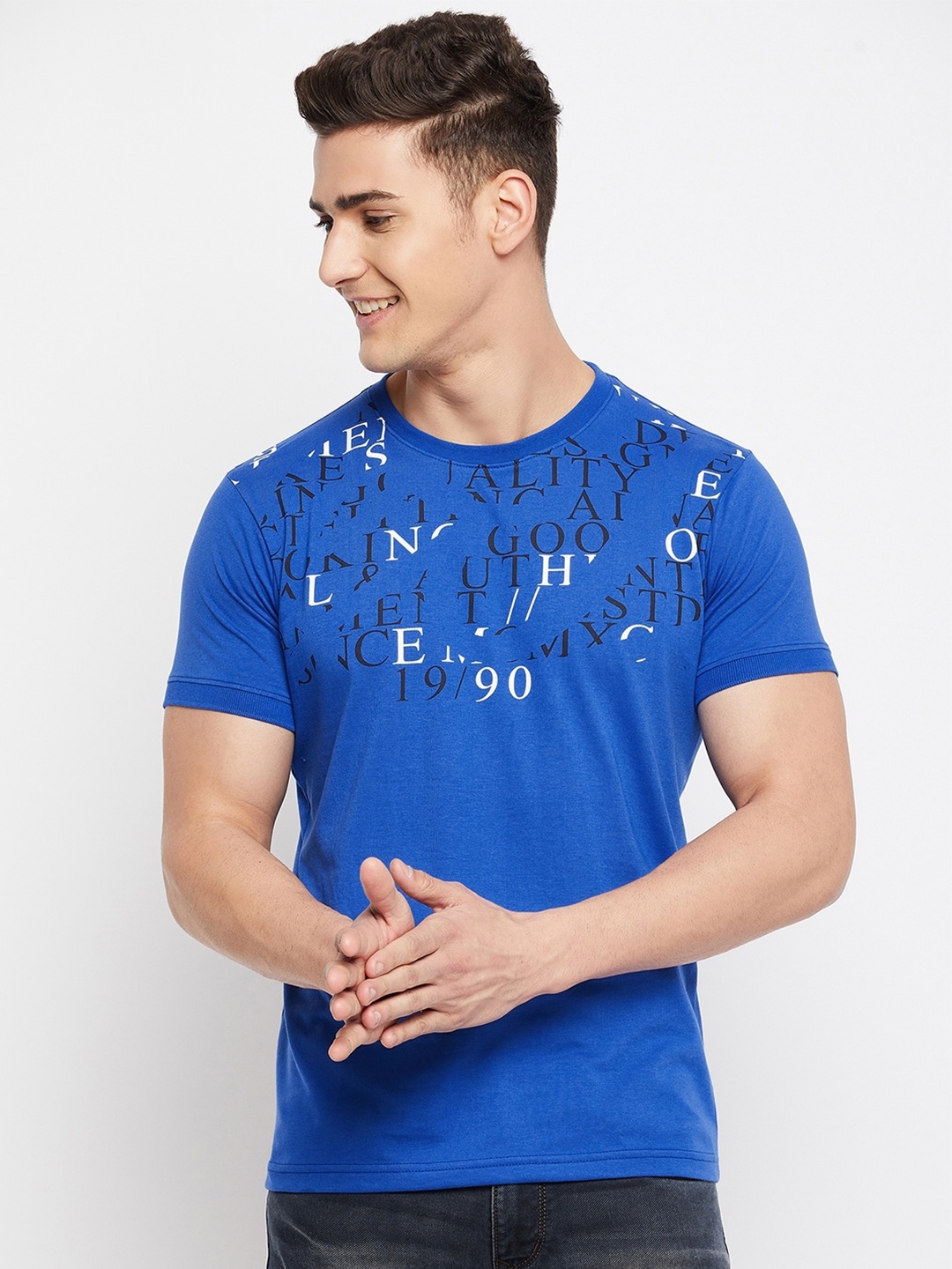 

Duke Men Blue Typography Printed Cotton T-shirt