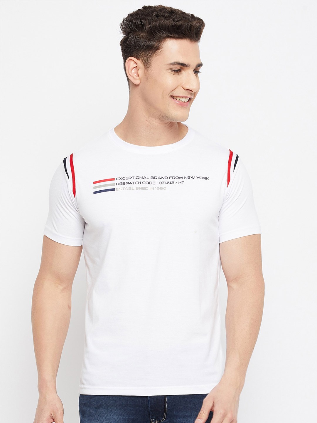 

Duke Men White Typography Printed Cotton T-shirt