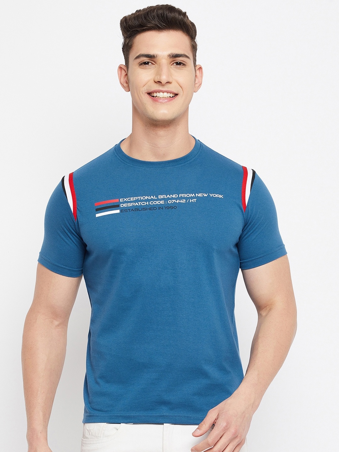 

Duke Men Blue Typography Printed Cotton T-shirt