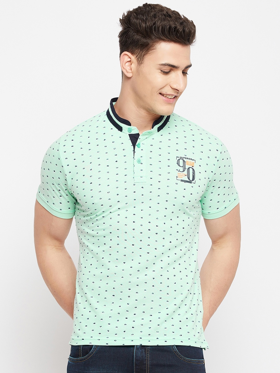 

Duke Men Green Printed Cotton Slim Fit T-shirt