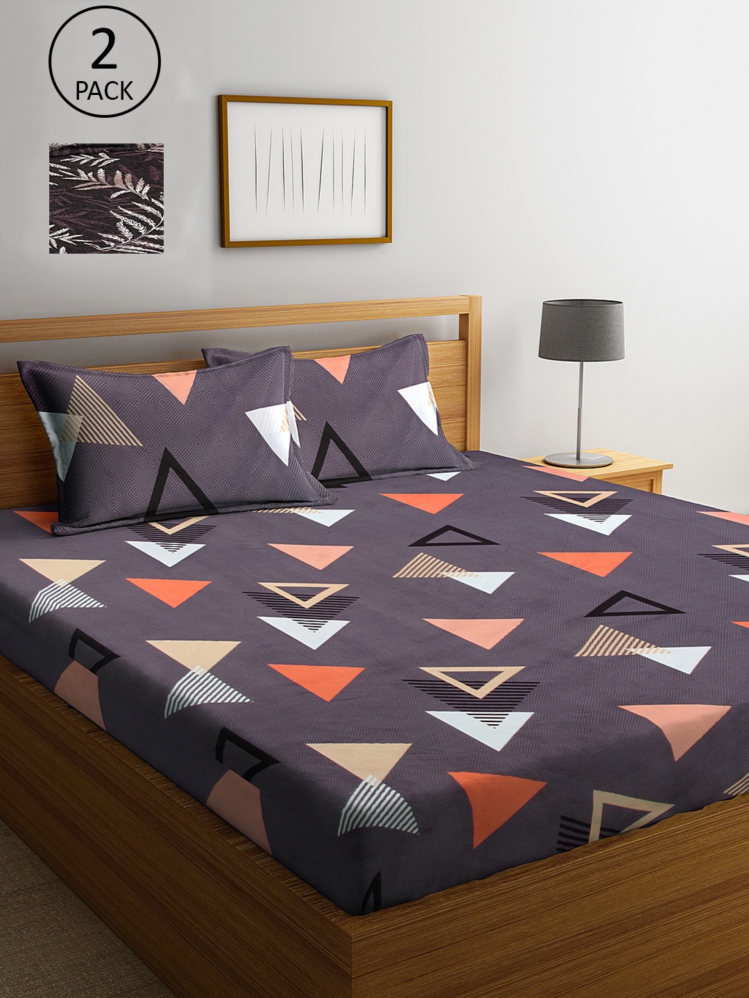 

KLOTTHE Set Of 2 Coffee Brown & Charcoal Floral 210 TC King Bedsheet with 4 Pillow Covers
