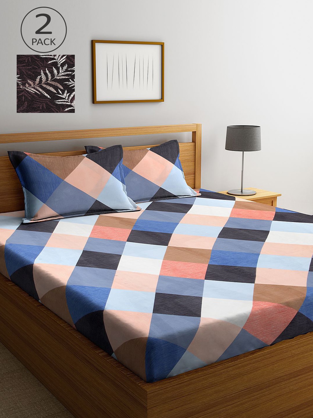 

KLOTTHE Multicoloured 210 TC King Geometric 2 Bedsheet with 4 Pillow Covers, Multi