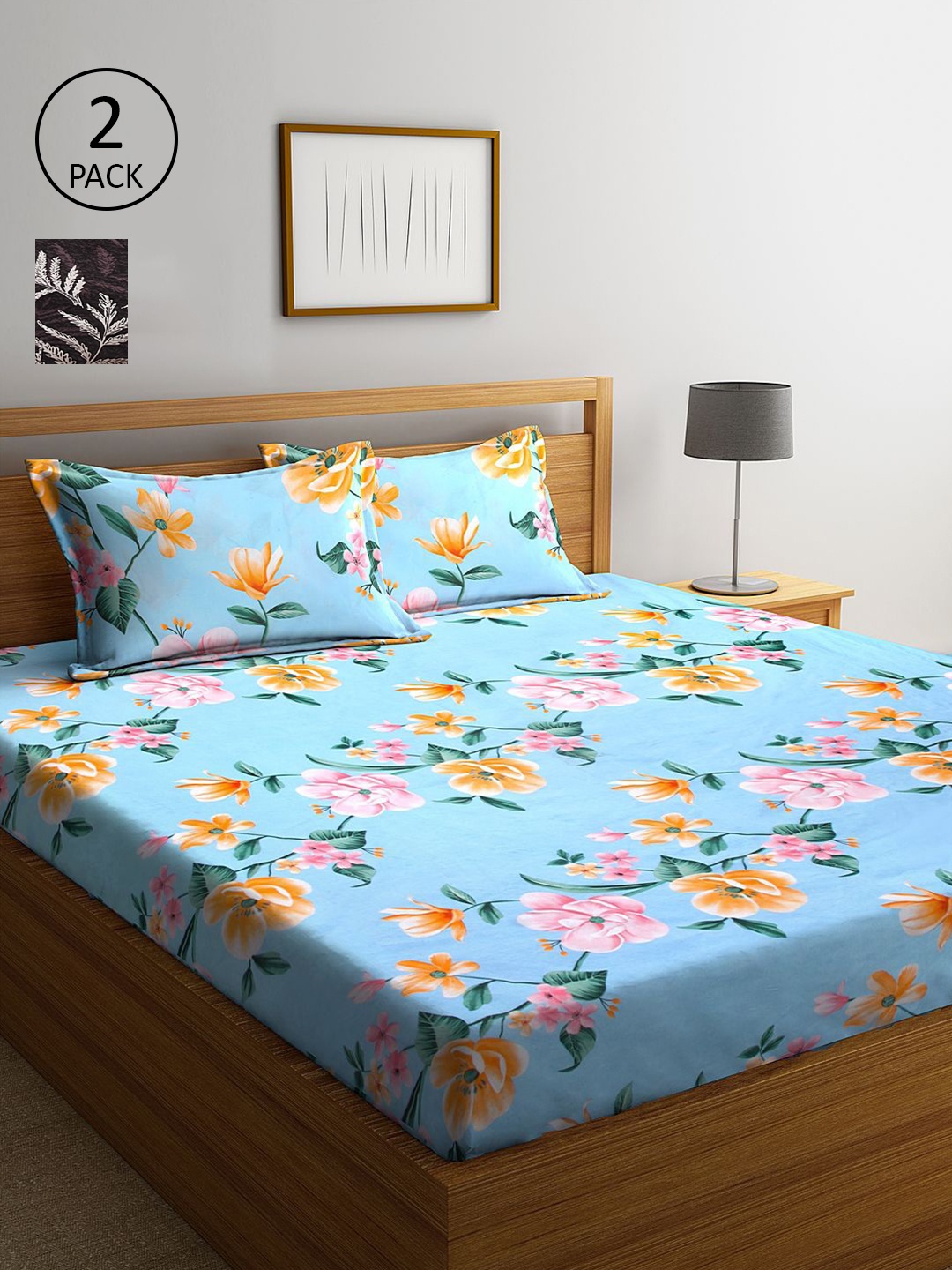 

KLOTTHE Multicoloured Floral 210 TC Set of 2 King Bedsheet with 4 Pillow Covers, Multi