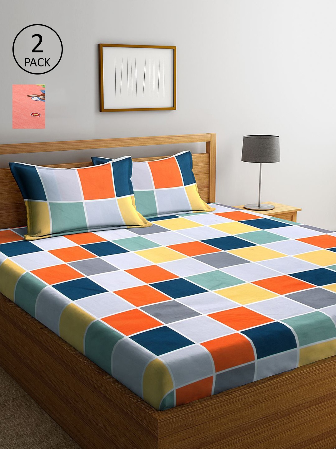 

KLOTTHE Multicoloured Geometric Set of 2 King Bedsheet with 4 Pillow Covers, Multi
