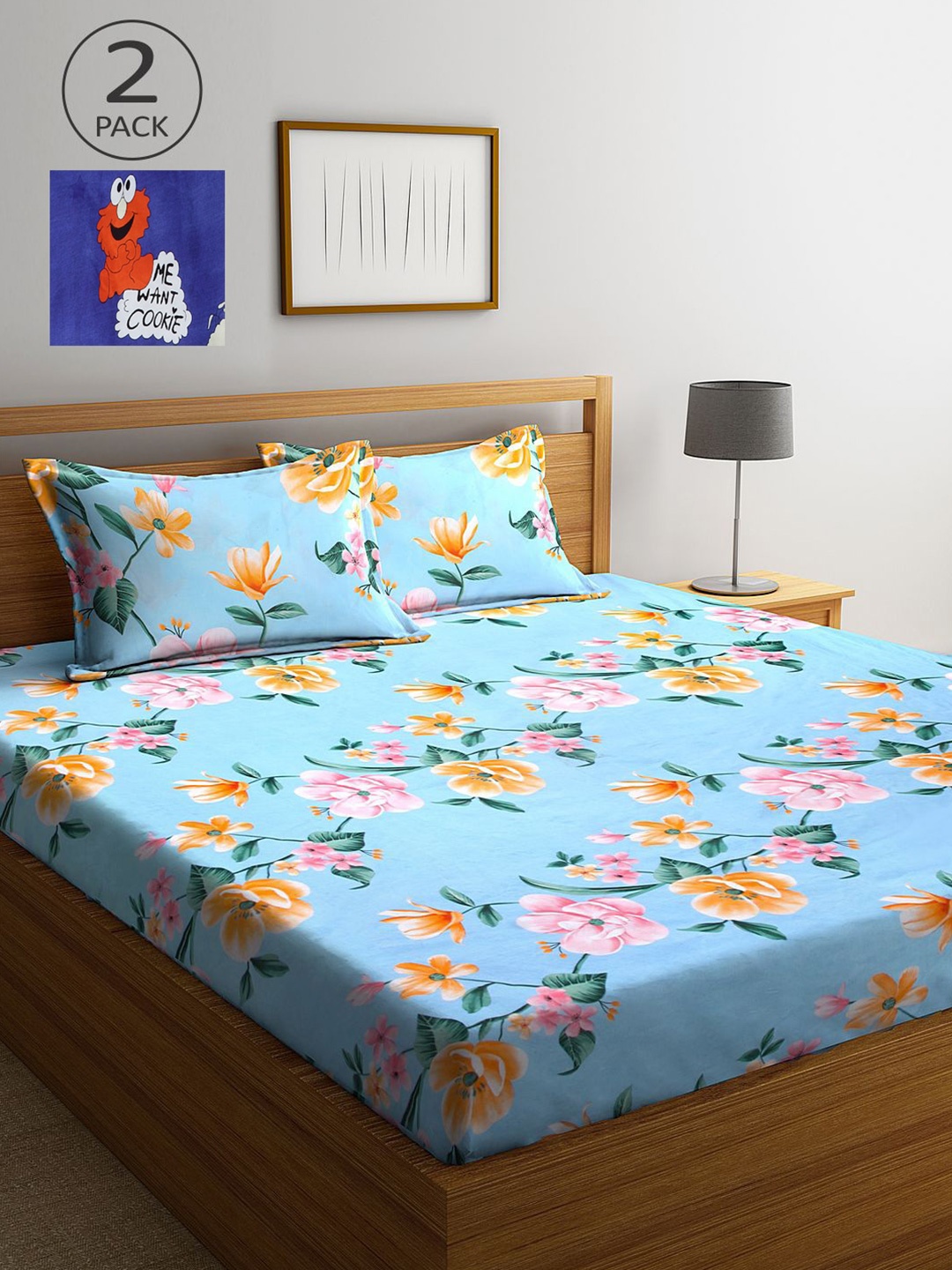 

KLOTTHE Multicoloured Floral 210 TC Set of 2 King Bedsheet with 4 Pillow Covers, Multi