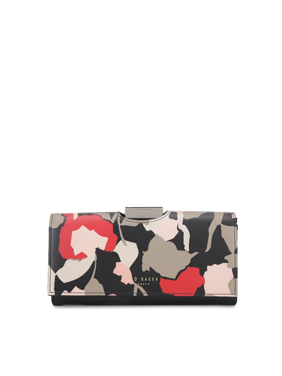 

Ted Baker Women Black & Red Floral Printed Leather Two Fold Wallet