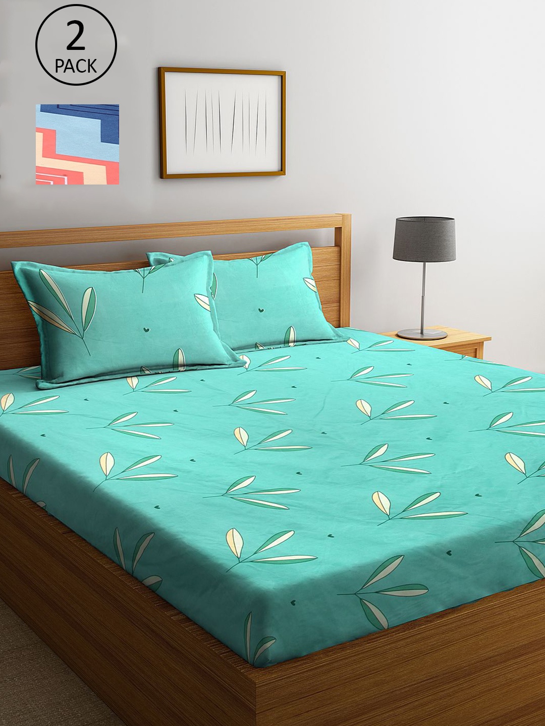 

KLOTTHE Green & Blue Floral 210 TC 2 King Bedsheet with 4 Pillow Covers